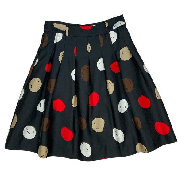 Kate Spade Esther Skirt 4 Black Polka Dot Silk Blend Pleated Pockets NO BELT - Picture 1 of 11